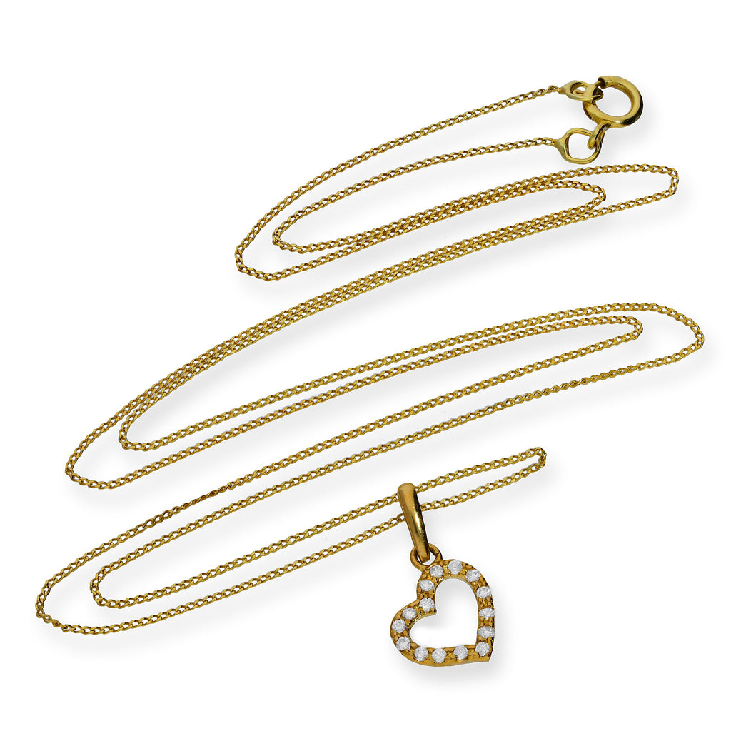 Halskette mit Anhänger aus 9 Karat Gold mit klarem Zirkonia-Kristall in Form eines Herzumrisses, 16–20 Zoll