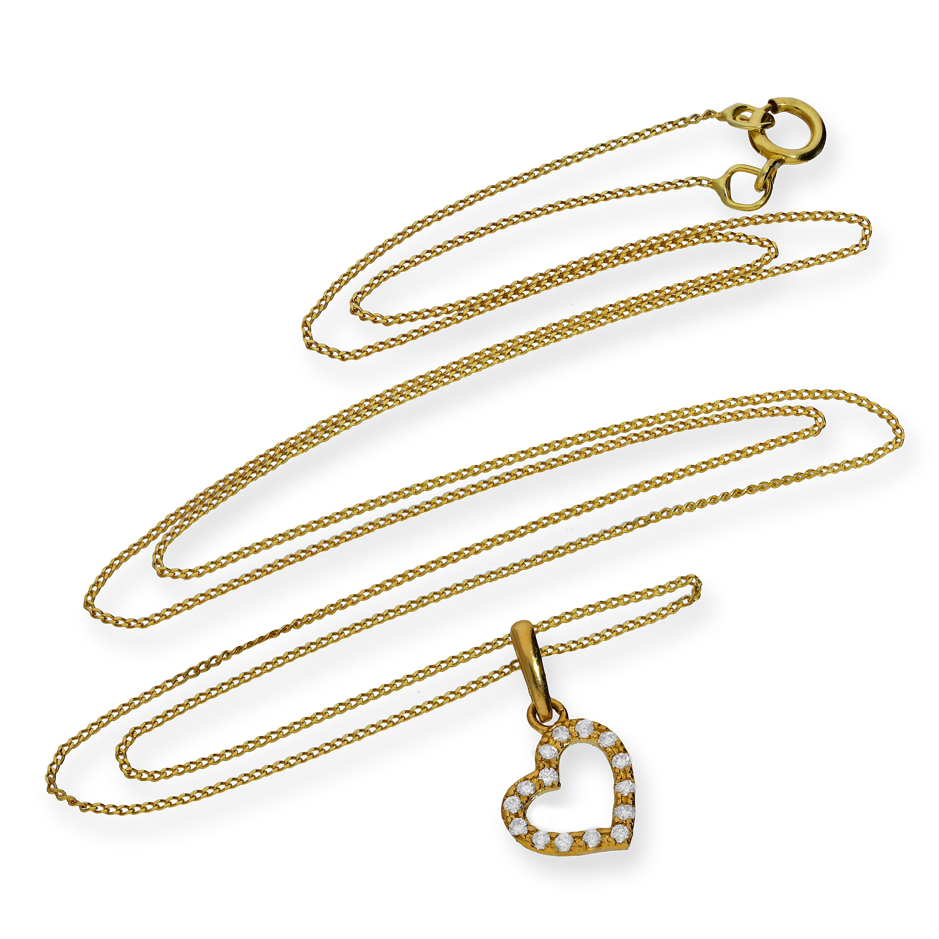 Halskette mit Anhänger aus 9 Karat Gold mit klarem Zirkonia-Kristall in Form eines Herzumrisses, 16–20 Zoll