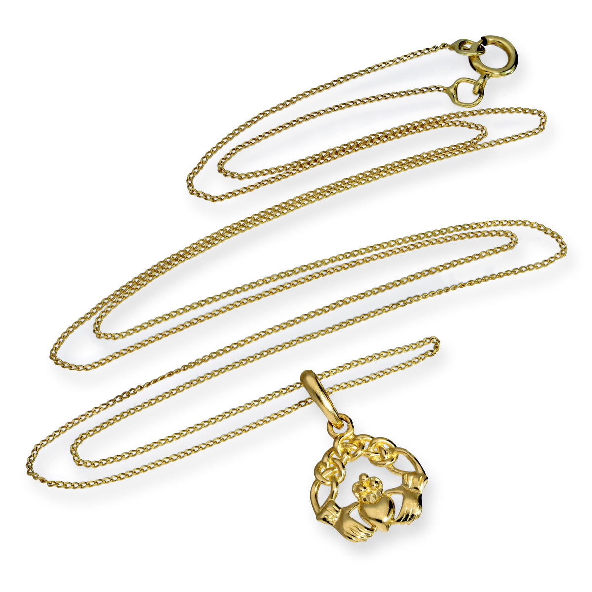 9 Karat Gold-Claddagh-Anhänger, Halskette 40–50 cm