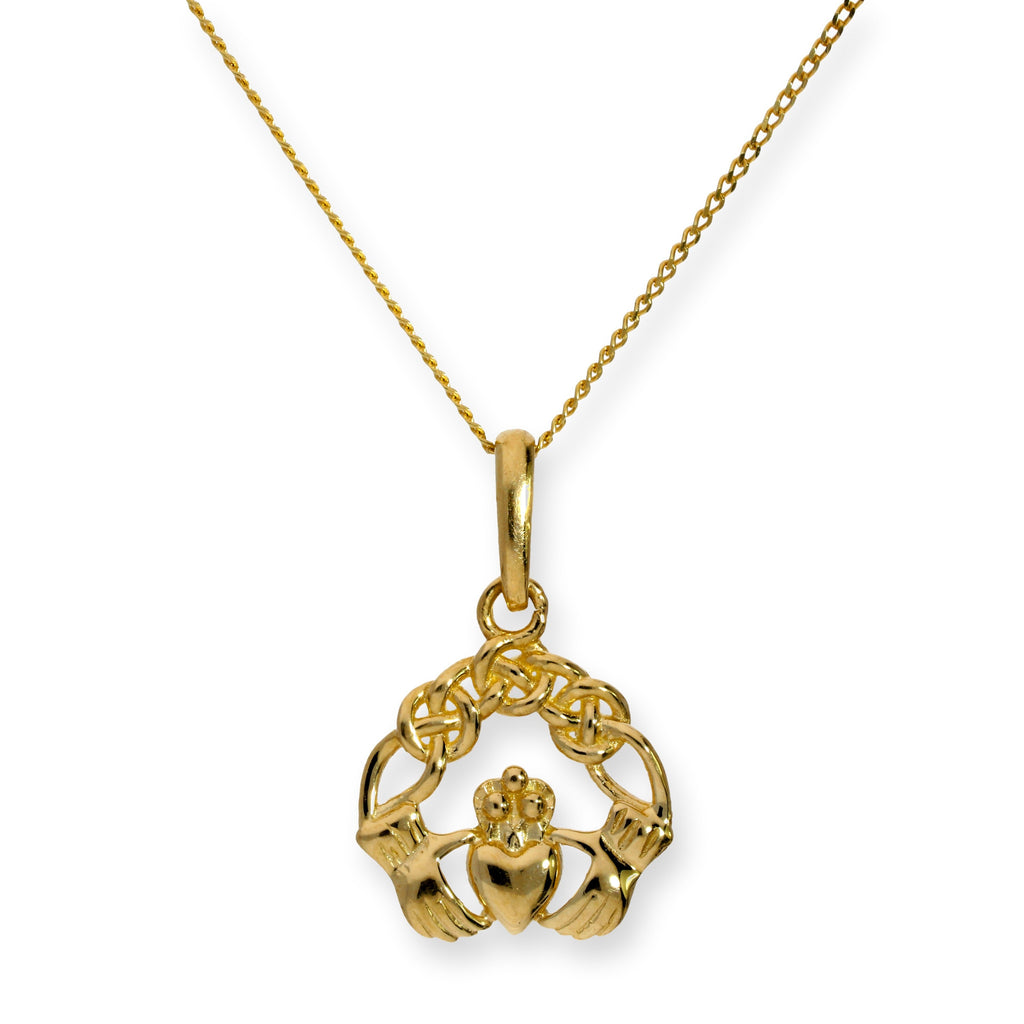 Halskette aus 9 Karat Gold mit Claddagh-Anhänger, 40 - 50 cm