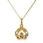 Halskette aus 9 Karat Gold mit Claddagh-Anhänger, 40 - 50 cm