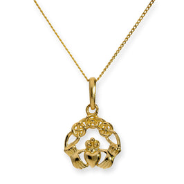 9 Karat Gold-Claddagh-Anhänger, Halskette 40–50 cm