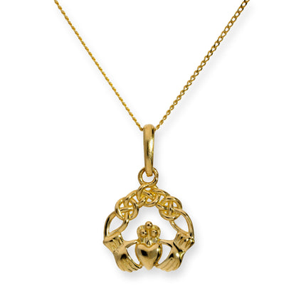 9 Karat Gold-Claddagh-Anhänger, Halskette 16–20 Zoll
