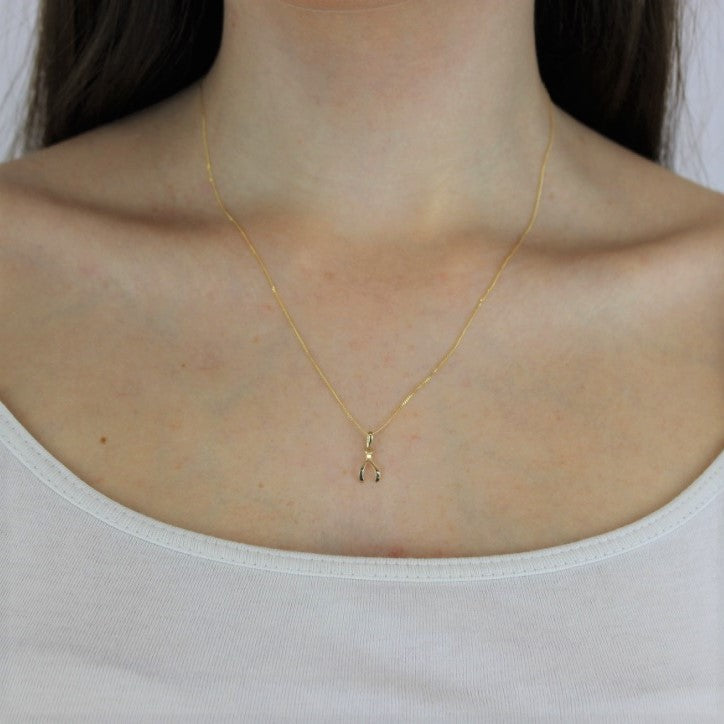 Halskette mit Wunschknochen-Anhänger aus 9 Karat Gold, 40–50 cm