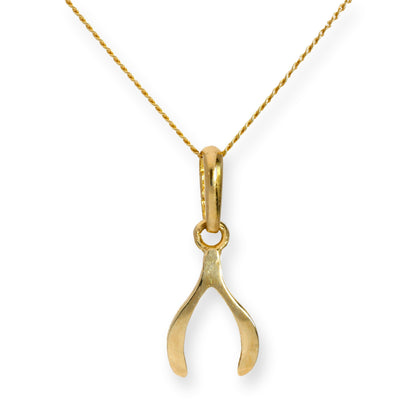 Halskette mit Wunschknochen-Anhänger aus 9 Karat Gold, 16–20 Zoll