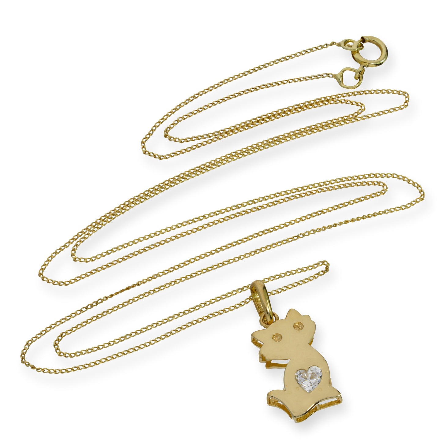 Halskette mit Anhänger aus 9 Karat Gold und klarem Zirkonia-Katzenmotiv, 40–50 cm