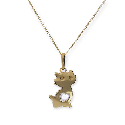 Halskette mit Anhänger aus 9 Karat Gold und klarem Zirkonia-Katzenmotiv, 40–50 cm