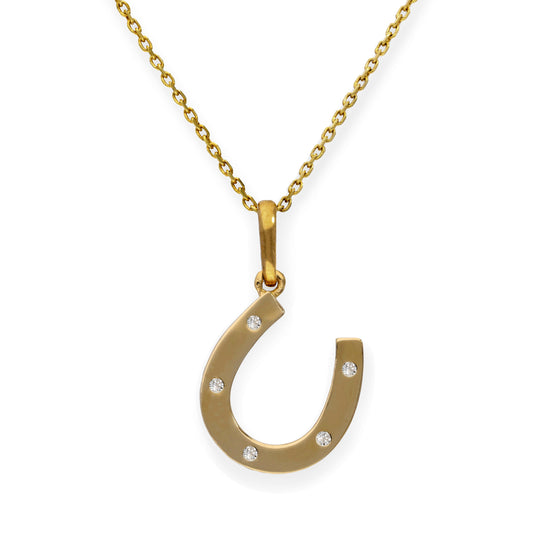 Halskette mit Anhänger aus 9 Karat Gold und klarem CZ-Kristall in Hufeisenform