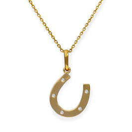 Halskette mit Anhänger aus 9 Karat Gold und klarem CZ-Kristall in Hufeisenform