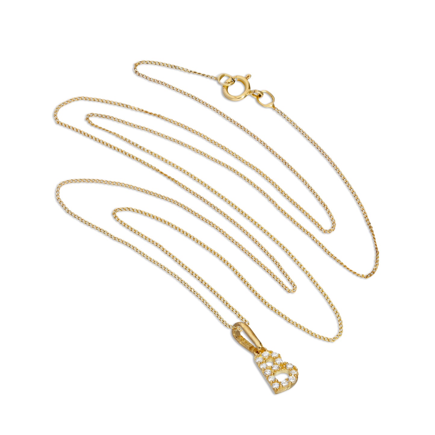 9 Karat Gold & Klar CZ Kristall Hängend Schrift Alphabet Buchstabe B Anhänger an 40,5 - 51cm Kette