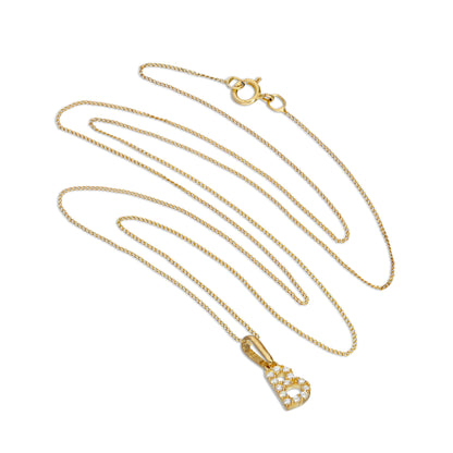 9 Karat Gold & Klar CZ Kristall Hängend Schrift Alphabet Buchstabe B Anhänger an 40,5 - 51cm Kette