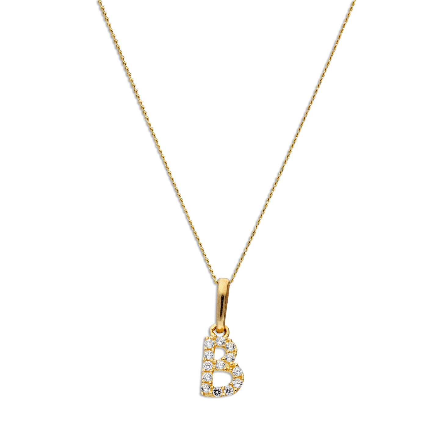 9 Karat Gold & Klar CZ Kristall Hängend Schrift Alphabet Buchstabe B Anhänger an 40,5 - 51cm Kette