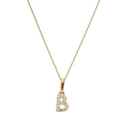 9 Karat Gold & Klar CZ Kristall Hängend Schrift Alphabet Buchstabe B Anhänger an 40,5 - 51cm Kette