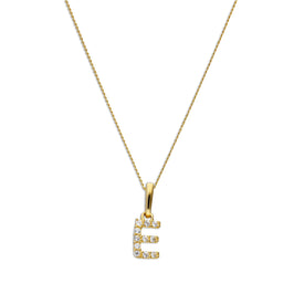 9 Karat Gold & Klar CZ Kristall Hängend Schrift Alphabet Buchstabe E Anhänger an 40,5 - 51 cm Kette