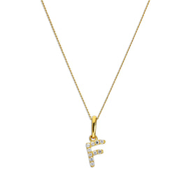 9 Karat Gold & Klar CZ Kristall Hängend Schrift Alphabet Buchstabe F Anhänger an 40,5 - 51 cm Kette