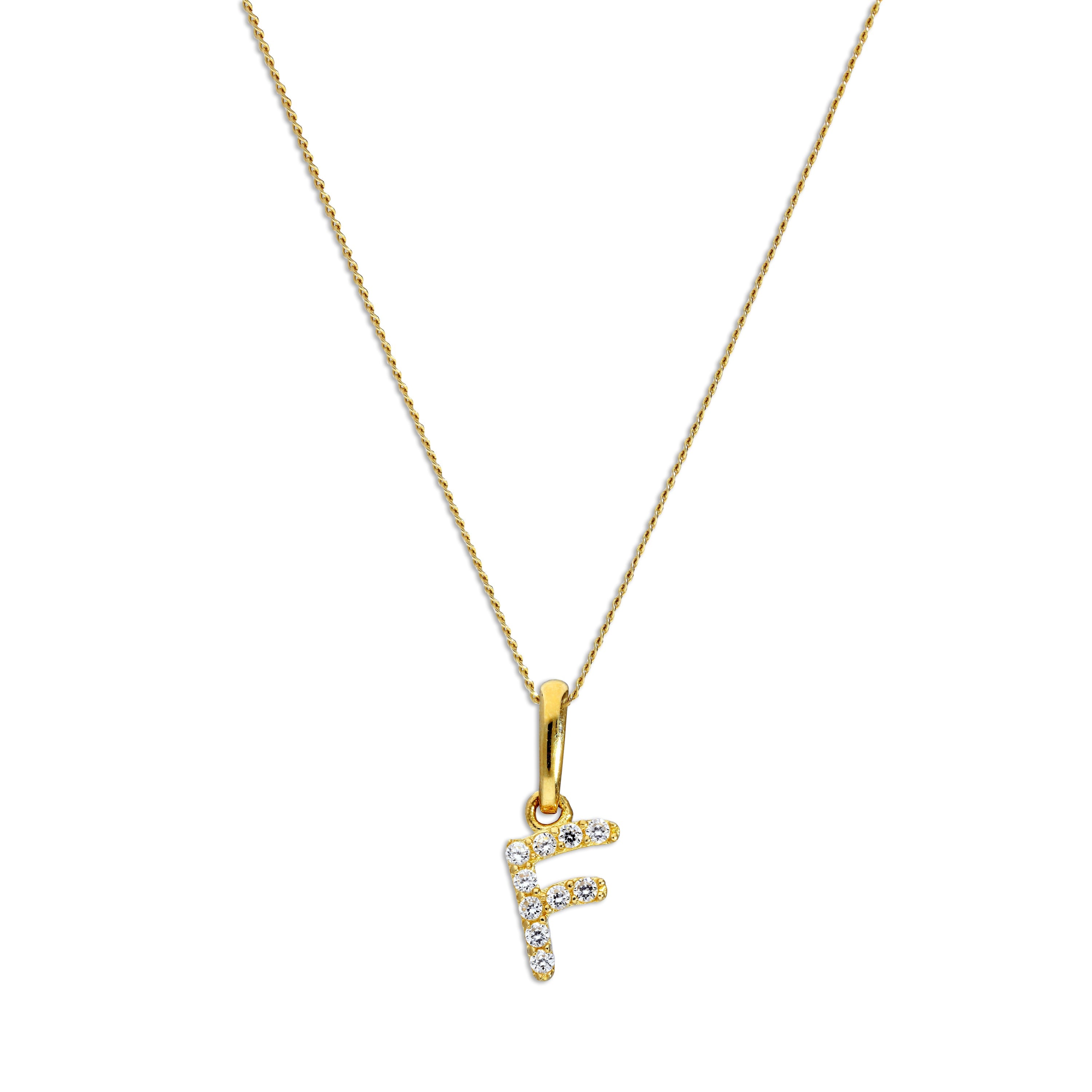 9 Karat Gold & Klar CZ Kristall Hängend Schrift Alphabet Buchstabe F Anhänger an 40,5 - 51 cm Kette