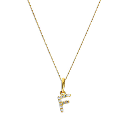 9 Karat Gold & Klar CZ Kristall Hängend Schrift Alphabet Buchstabe F Anhänger an 40,5 - 51cm Kette