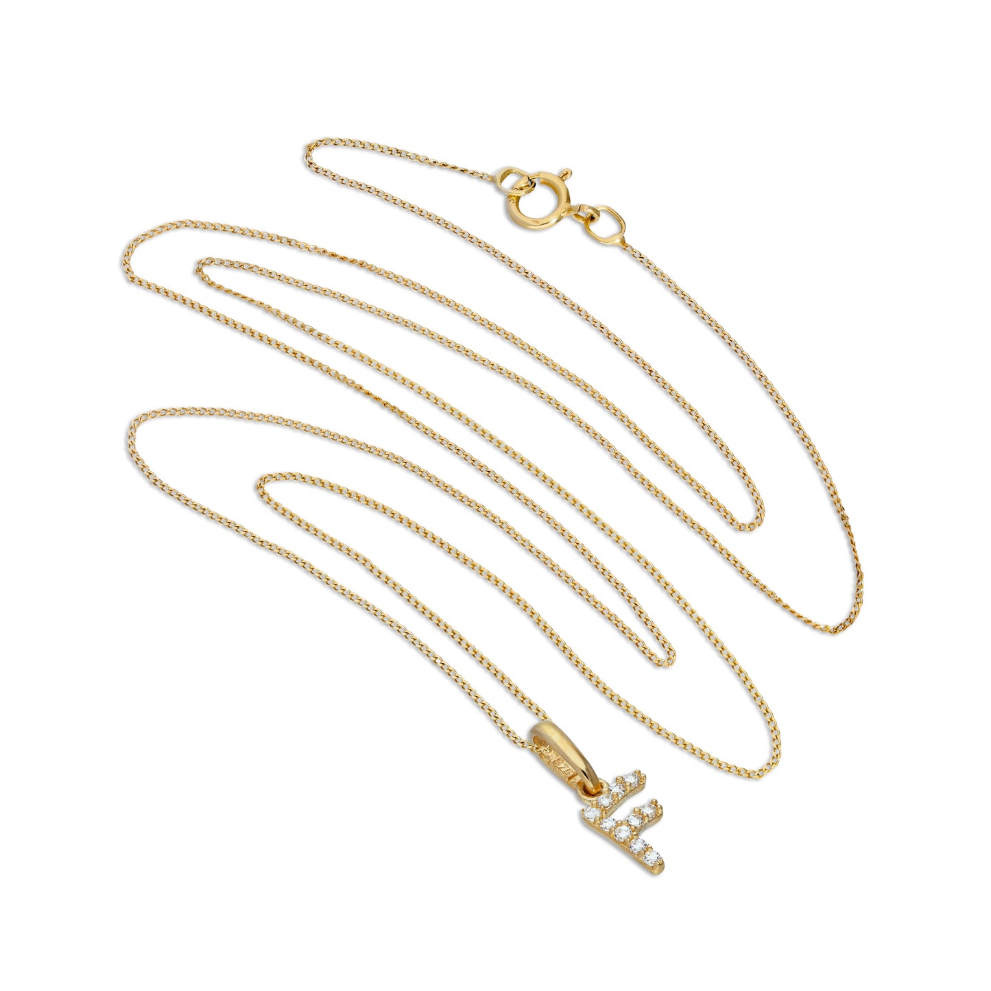 9 Karat Gold & Klar CZ Kristall Hängend Schrift Alphabet Buchstabe F Anhänger an 40,5 - 51cm Kette