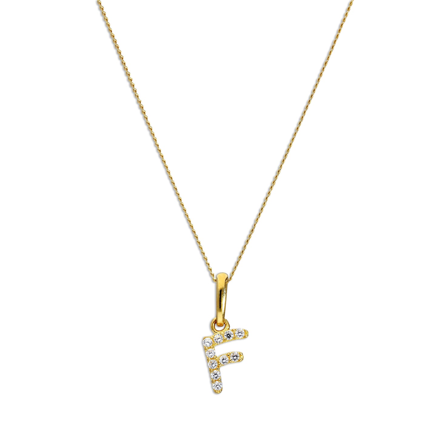 9 Karat Gold & Klar CZ Kristall Hängend Schrift Alphabet Buchstabe F Anhänger an 40,5 - 51cm Kette