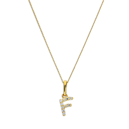 9 Karat Gold & Klar CZ Kristall Hängend Schrift Alphabet Buchstabe F Anhänger an 40,5 - 51cm Kette