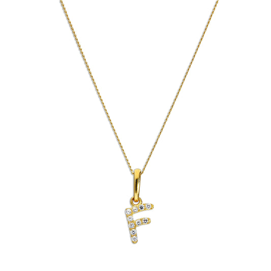 9 Karat Gold & Klar CZ Kristall Hängend Schrift Alphabet Buchstabe F Anhänger an 40,5 - 51cm Kette