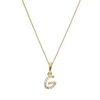 Hängender Schreibschrift-Anhänger Buchstabe G aus 9 Karat Gold mit klarem Zirkonia an Kette, 40 - 50 cm