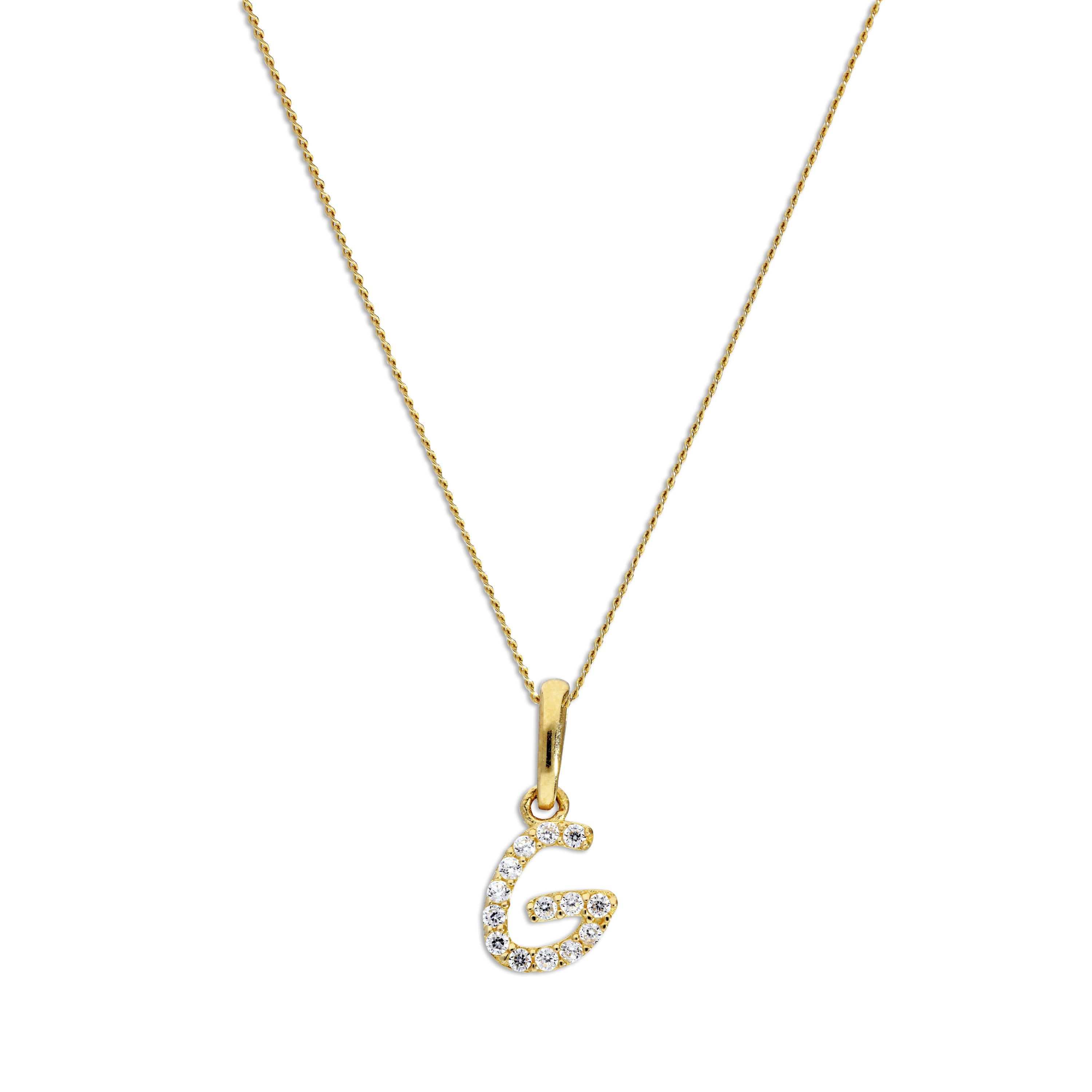 9 Karat Gold & Klar CZ Kristall Hängend Schrift Alphabet Buchstabe G Anhänger an 40,5 - 51 cm Kette