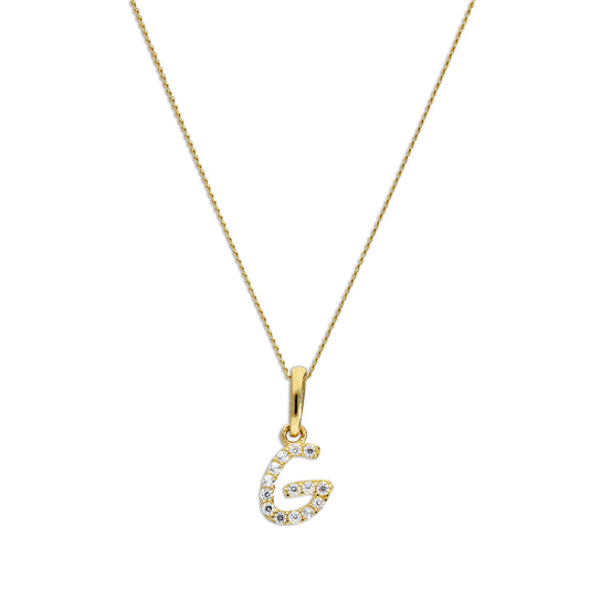 9 Karat Gold & Klar CZ Kristall Hängend Schrift Alphabet Buchstabe G Anhänger an 40,5 - 51cm Kette