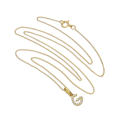 9 Karat Gold & Klar CZ Kristall Hängend Schrift Alphabet Buchstabe G Anhänger an 40,5 - 51cm Kette