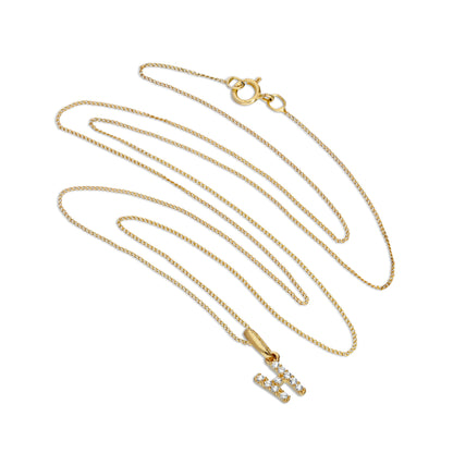 Anhänger aus 9 Karat Gold mit klarem Zirkonia-Kristall in Form eines hängenden Buchstabens H an einer 16–20 Zoll langen Kette