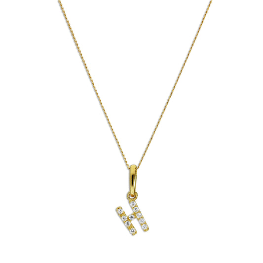 Anhänger aus 9 Karat Gold mit klarem Zirkonia-Kristall in Form eines hängenden Buchstabens H an einer 16–20 Zoll langen Kette