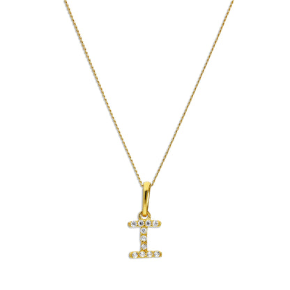 9 Karat Gold & Klar CZ Kristall Hängend Schrift Alphabet Buchstabe I Anhänger an 40,5 - 51cm Kette