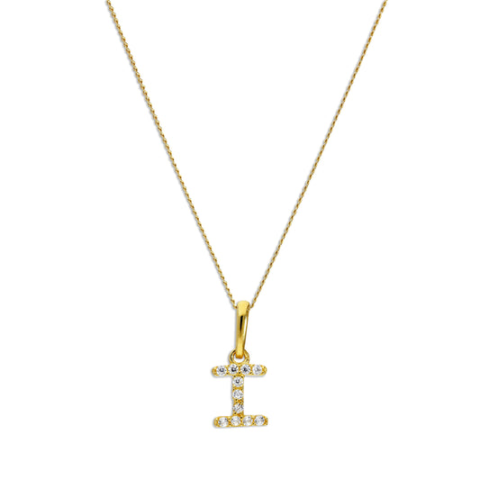9 Karat Gold & Klar CZ Kristall Hängend Schrift Alphabet Buchstabe I Anhänger an 40,5 - 51cm Kette