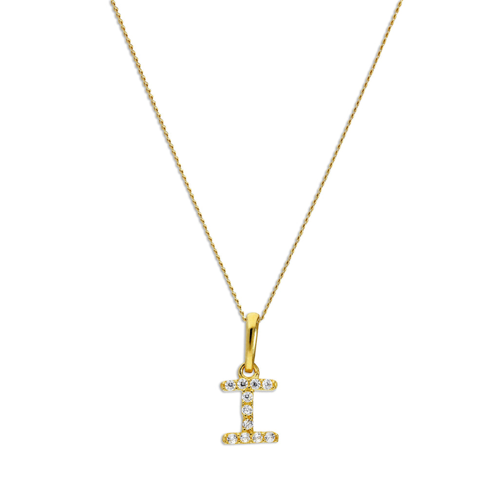 9 Karat Gold & Klar CZ Kristall Hängend Schrift Alphabet Buchstabe I Anhänger an 40,5 - 51 cm Kette