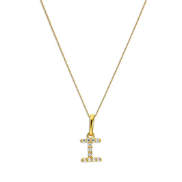 9 Karat Gold & Klar CZ Kristall Hängend Schrift Alphabet Buchstabe I Anhänger an 40,5 - 51 cm Kette