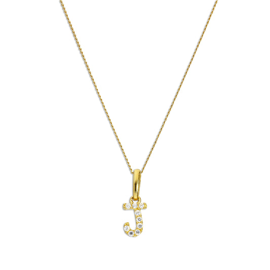 9 Karat Gold & Klar CZ Kristall Hängend Schrift Alphabet Buchstabe J Anhänger an 40,5 - 51cm Kette