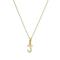 Hängender Schreibschrift-Anhänger Buchstabe J aus 9 Karat Gold mit klarem Zirkonia an Kette, 40 - 50 cm