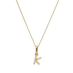 Hängender Schreibschrift-Anhänger Buchstabe K aus 9 Karat Gold mit klarem Zirkonia an Kette, 40 - 50 cm