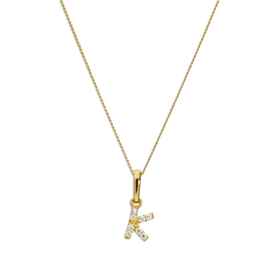 9 Karat Gold & Klar CZ Kristall Hängend Schrift Alphabet Buchstabe K Anhänger an 40,5 - 51cm Kette