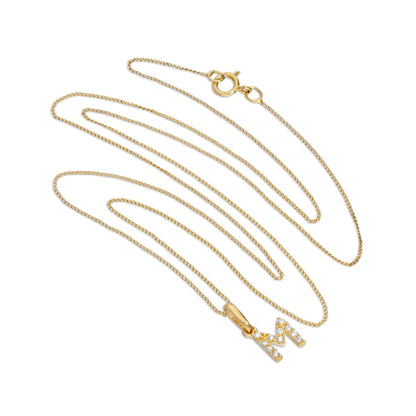 9 Karat Gold & Klar CZ Kristall Hängend Schrift Alphabet Buchstabe M Anhänger an 40,5 - 51cm Kette