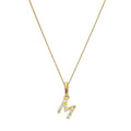 Hängender Schreibschrift-Anhänger Buchstabe M aus 9 Karat Gold mit klarem Zirkonia an Kette, 40 - 50 cm