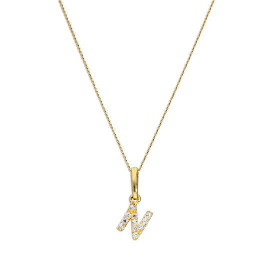 9 Karat Gold & Klar CZ Kristall Hängend Schrift Alphabet Buchstabe N Anhänger an 40,5 - 51cm Kette