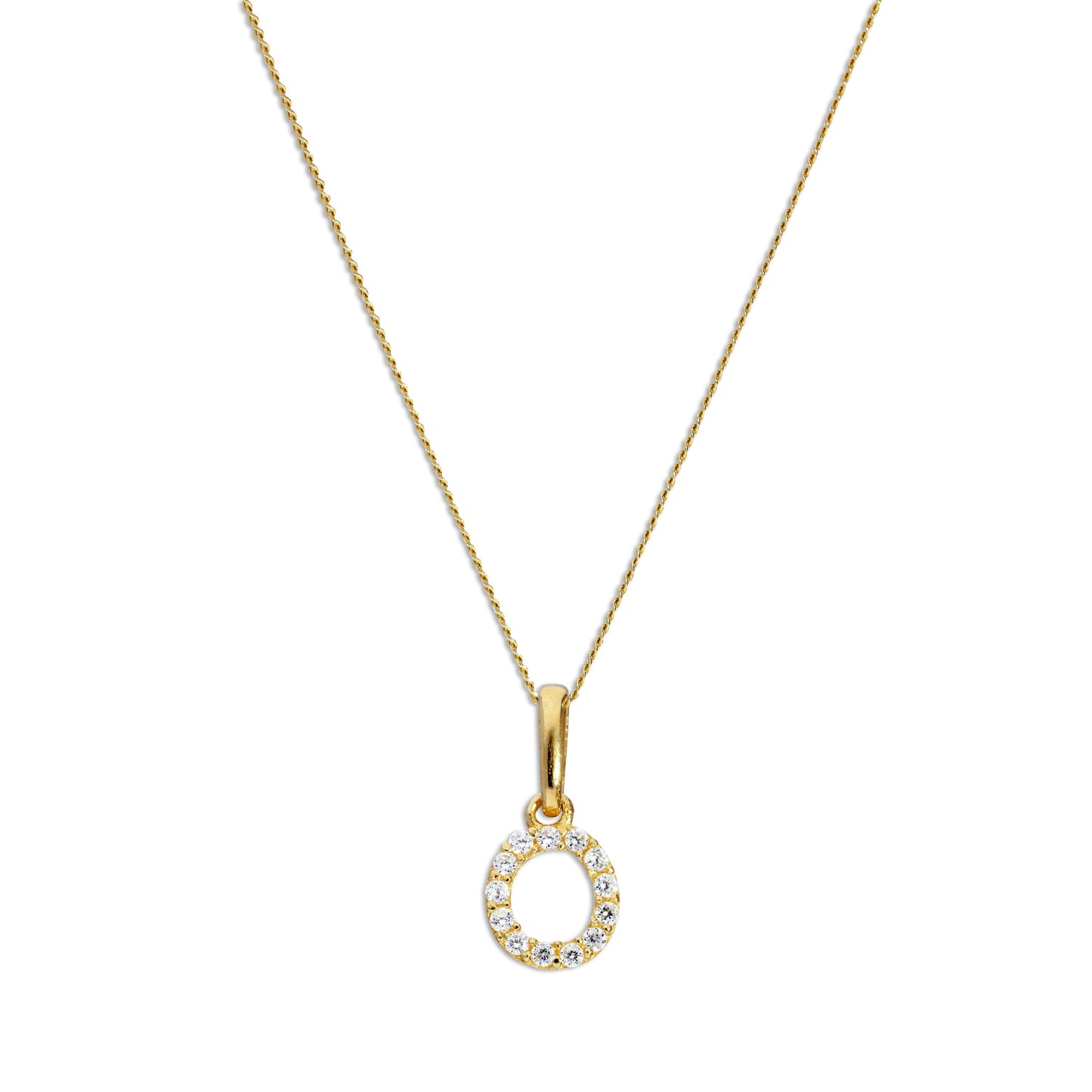 9 Karat Gold & Klar CZ Kristall Hängend Schrift Alphabet Buchstabe O Anhänger an 40,5 - 51cm Kette