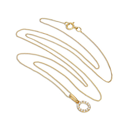 9 Karat Gold & Klar CZ Kristall Hängend Schrift Alphabet Buchstabe O Anhänger an 40,5 - 51cm Kette