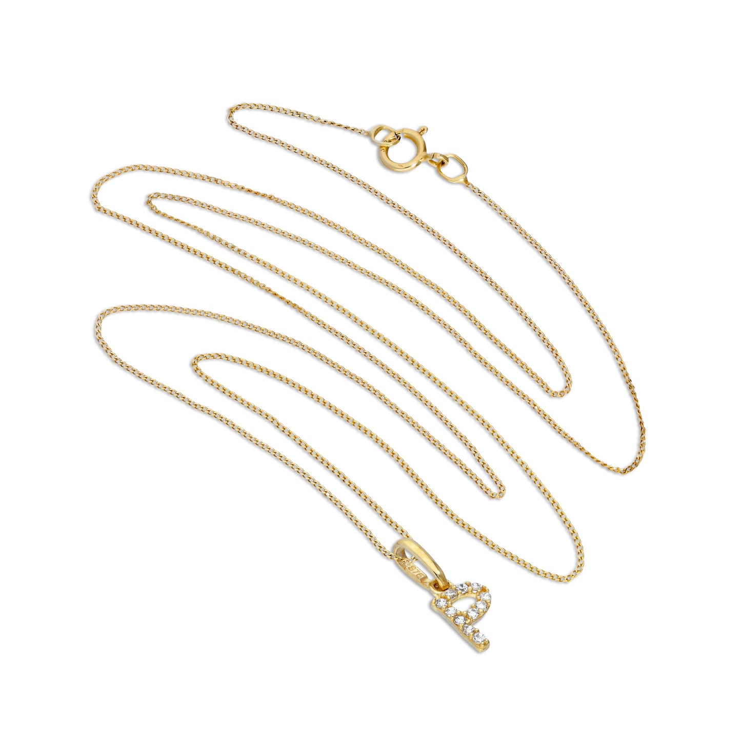 9 Karat Gold & Klar CZ Kristall Hängend Schrift Alphabet Buchstabe P Anhänger an 40,5 - 51cm Kette