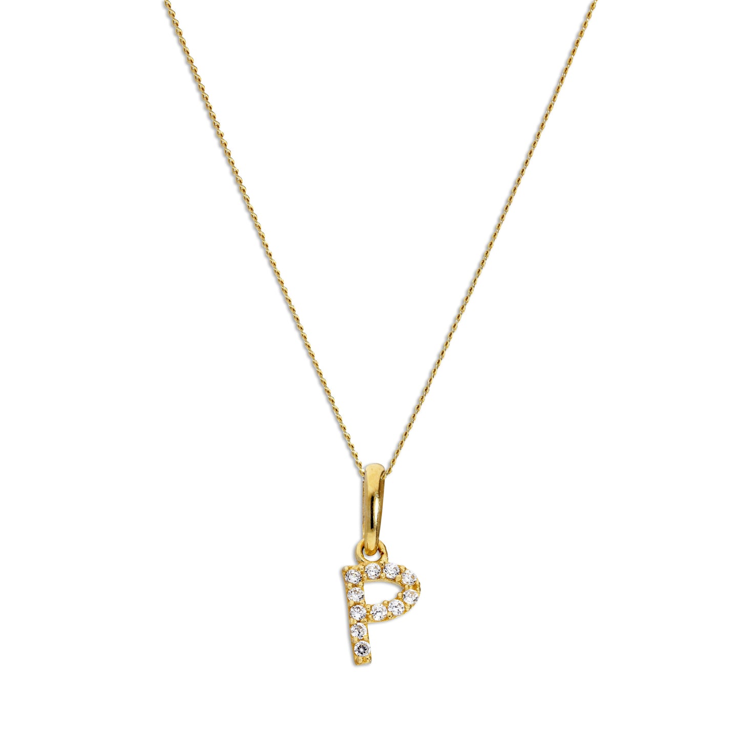 9 Karat Gold & Klar CZ Kristall Hängend Schrift Alphabet Buchstabe P Anhänger an 40,5 - 51cm Kette