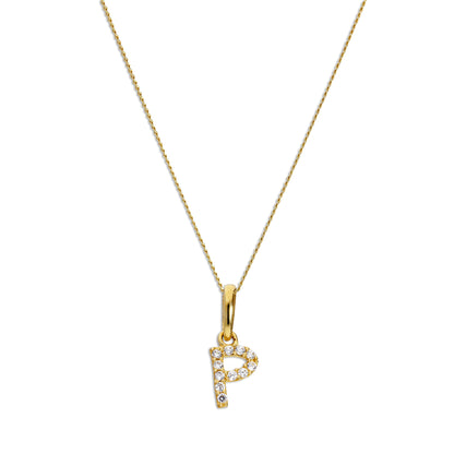 9 Karat Gold & Klar CZ Kristall Hängend Schrift Alphabet Buchstabe P Anhänger an 40,5 - 51cm Kette