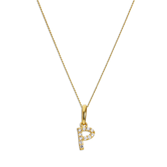 9 Karat Gold & Klar CZ Kristall Hängend Schrift Alphabet Buchstabe P Anhänger an 40,5 - 51cm Kette