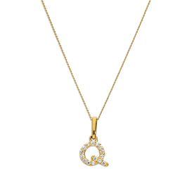 9 Karat Gold & Klar CZ Kristall Hängend Schrift Alphabet Buchstabe Q Anhänger an 40,5 - 51 cm Kette