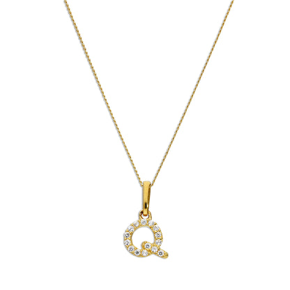 9 Karat Gold & Klar CZ Kristall Hängend Schrift Alphabet Buchstabe Q Anhänger an 40,5 - 51cm Kette